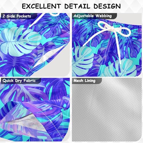 DOMIKING Monstera Leaf Plant Teal Toddler Boys' Swim Trunks Mesh Lining Swim Shorts for Kid Boy Toddler Adjustable Waist3