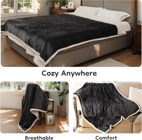 LaffyLo Electric Heated Blanket Twin Size 62" x 84", Dual-Sided Flannel Sherpa, LCD Display 10 Heat Levels 1-12H Auto-Off, ETL Certified Machine Washable for Bed & Couch, Iron Gray — view 6