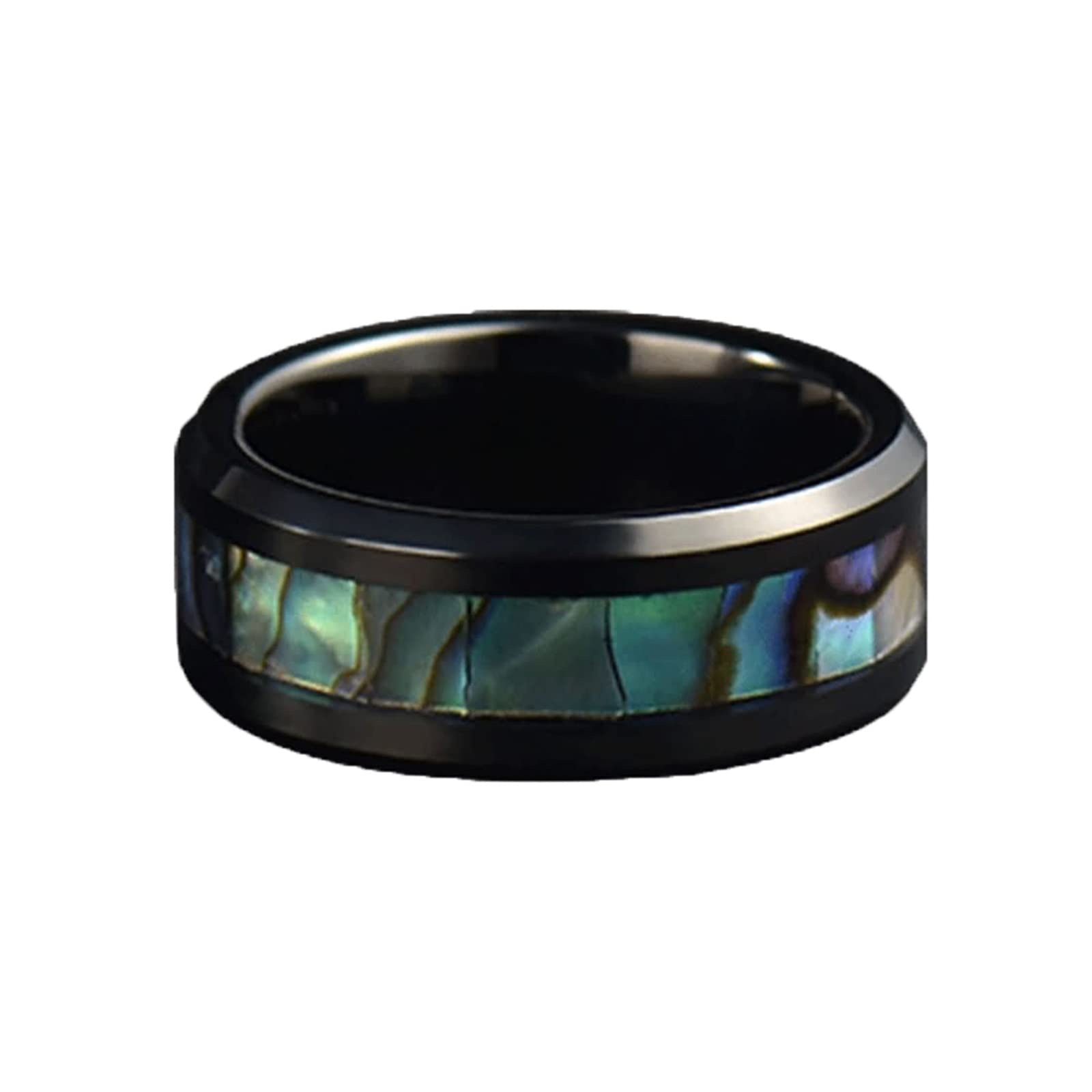 Anelli Uomo Tungsteno Anello Conchiglia Abalone Intarsiata Anello Fidanzamento Personalizzato 8MM Anello Promessa Nero Misura 12-31