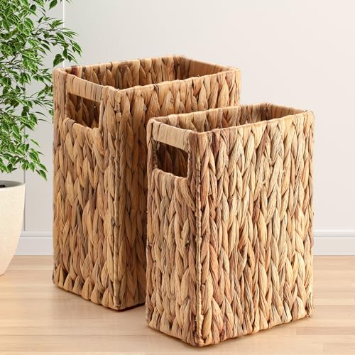 Image of Maxdot 2 Pack 3 Gallon Wicker Trash Can Woven Waste Basket Handwoven Water Hyacinth Waste Bin for Bedroom Bathroom Kitchen Office Storage Trash