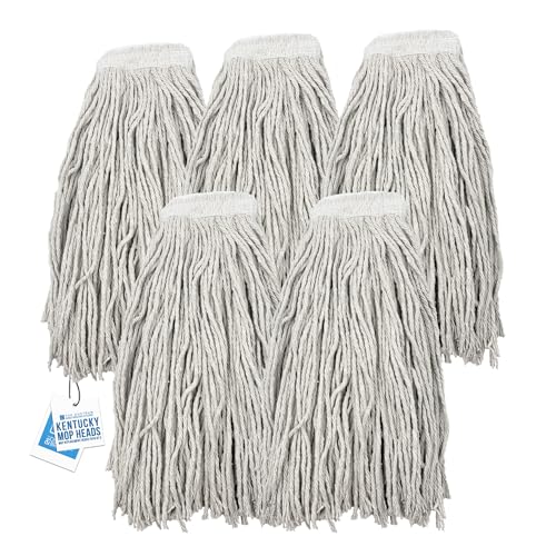 Image of Pack of 5 Kentucky Mop Heads - Commercial and Industrial Large Mop Head Replacement - Lay Flat Cotton Heads Replacement for Kentucky Cleaning Set - Super Absorbent, Easy To Attach