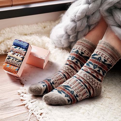 Image of ICEIVY Socks Women, Soft Knit Wool Winter Thick Warm Cabin Fuzzy Crew Women Socks 5 Pack