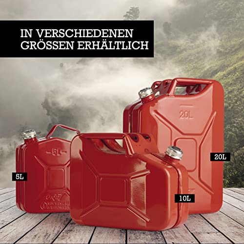 Oxid7 Kraftstoffkanister 20 Liter aus Metall mit Schraubverschluss | Benzin, Diesel & Bio-Ethanol geeignet | 20L Benzin-Kanister mit UN-Zulassung & Bauart geprüft