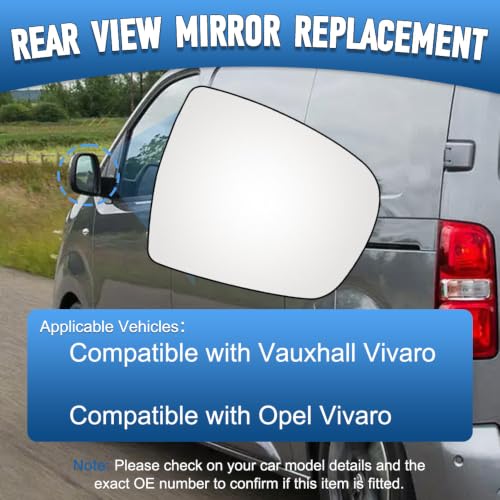 Verre de rétroviseur droit de remplacement compatible Vauxhall Vivaro 1PC - 5