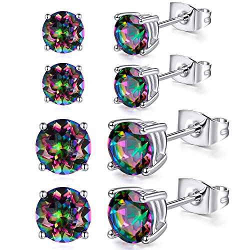 Hypoallergenic Earrings Packs For Women 18K White Gold Plated Rainbow Quartz Studs Earring Cubic Zirconia Cz Ear Piercings Earingings Teens Girls Mens Jewelry Set 4 Pairs #TOP30
