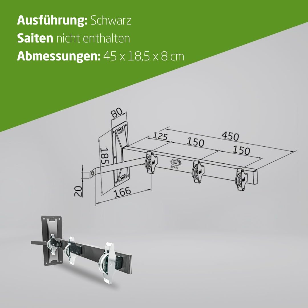 Amig - Seitlicher Wandwäschetrockner Mod. 3 - Wäschespinne mit 2 Armen und 6 Edelstahlrollen - Für 3 Leinen - Epoxidbeschichtung - Für den Außenbereich - 450 mm - Befestigungszubehör - Farbe Schwarz