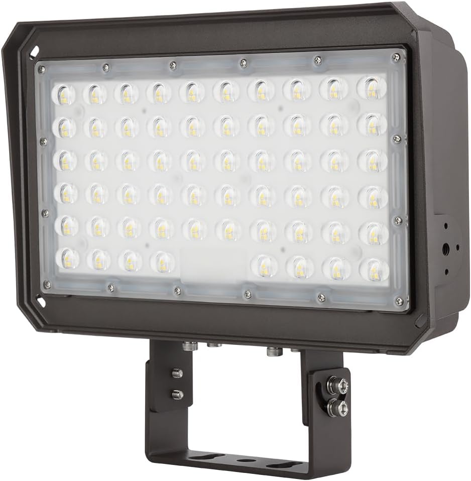 150W LED Flood Light with Dusk-to-Dawn Photocell, 5000K Daylight 100-277V IP65 Waterproof, 130lm/W, 150W/100W/75W Adjustable, LED Parking Lot Light with Trunnion Mount, ETL