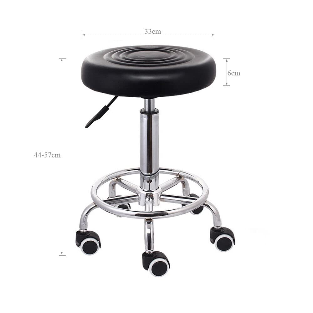 PU-Drehstuhl für den Salon, 360° Rollstuhl, Sitz, Home Office Bar, Massagehocker, Leder, Hauptstuhl, Sitz, 44–57 cm, höhenverstellbar, Schwarz