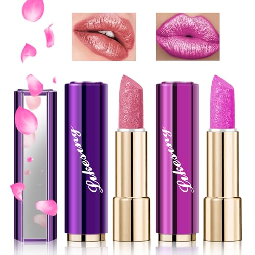 Likesing 2 Piezas Purpurina Pintalabios Permanente Rojo Labiales Larga Duracion Labial Lip Tint Gloss Stain Brillo Tinta Barra de Labios Tinte Labios Lipstick Maquillaje Mujer Regalo Navidad