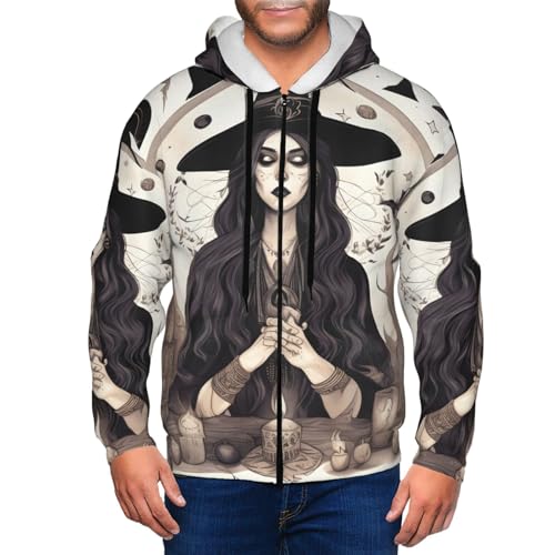 Pull à capuche pour homme avec fermeture éclair motif sorcière magique - 7