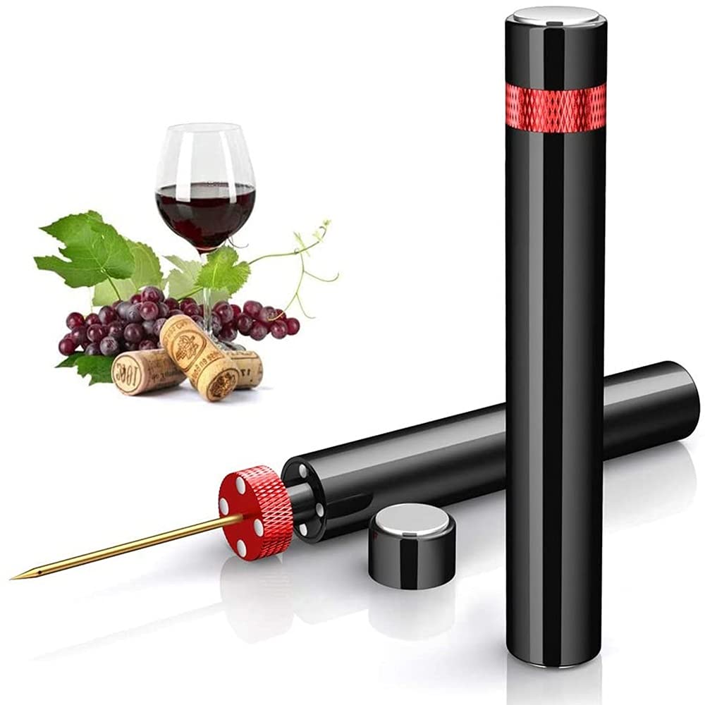 Aoonar Air Pump Wine Bottle Opener Safe Portable Stainless Steel Pin Cork Remover Air Pressure Corkscrew Kitchen Tools Bar Accessories (Red)