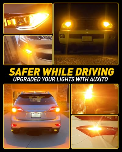 Image of AUXITO 2025 CANBUS 7440 7443 LED Bulbs Amber Yellow with Built-in Resistor Anti Hyper Flash 7440NA 7441 7444 7444NA W21W WY21W Error Free LED Front Rear Turn Signal Lights, Pack of 2