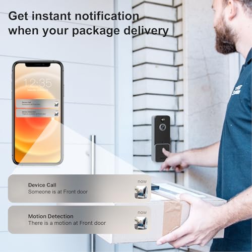 NOENNULL Campainha inteligente sem fio com campainha de vídeo 720p HD grande angular visão noturna d