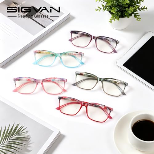 Image of SIGVAN Ladies Reading Glasses Blue Light Blocking Spring Hinge Fashion Pattern Print Eyeglasses for Women