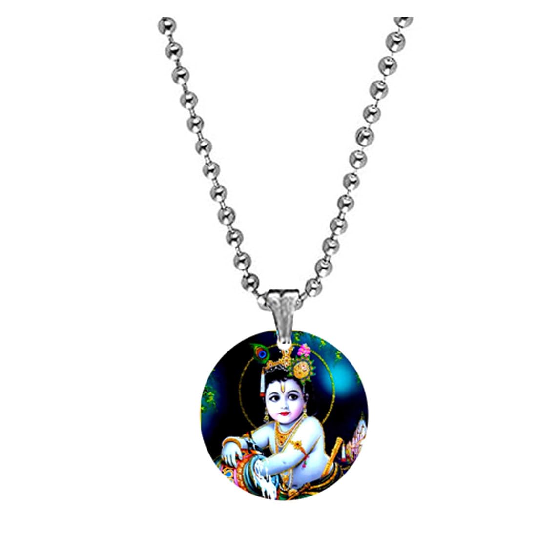 Lord Krishna Eating Makhan Bead Chain White Acrylic Religious Pendant for Men Women Spiritual Devotional Acrylic Charm Hindu Gift Temple Prayer Festival Accessory-image-48