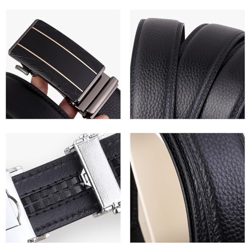 Men's Leather Ratchet Belt with Automatic Buckle, 1.37" Width, Geometric Pattern Design3