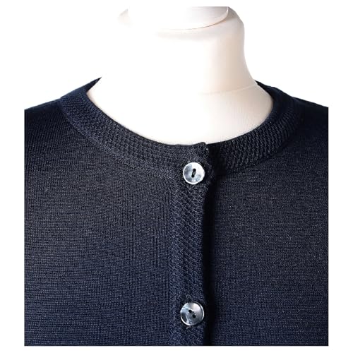 Crew Neck Blue Nun Cardigan with Pockets Plain Fabric 50% Acrylic 50% Merino Wool in Primis, M2