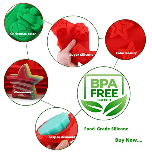 Christmas Silicone Baking Molds – Chocolate Candy Molds Set For Cake Toppers, Ice Cubes, Jello, Diy Cake Candles, Gingerbread, Sleigh, Reindeer, Santa, Snowman, Star, Garland - 4-Pack #TOP2