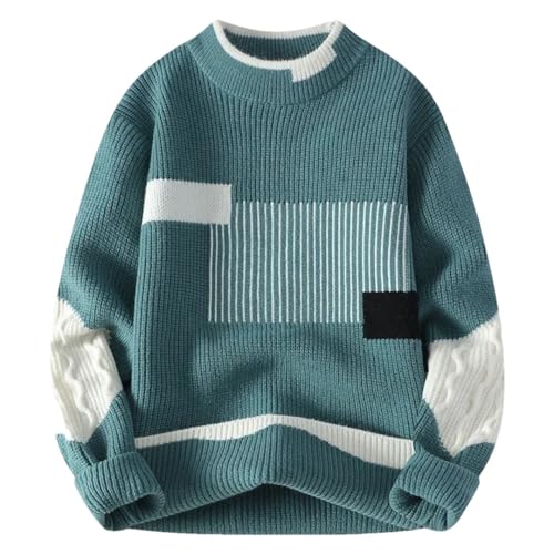 Men's Women Mock Neck Warm Knitting Patchwork Pullover Sweaters - Main Image