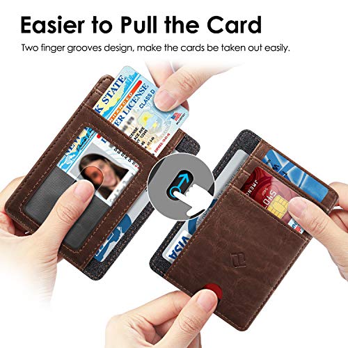 Image of FINTIE Slim Minimalist Front Pocket Wallet, RFID Blocking Credit Card Holder Card Cases with ID Window for Men Women (Brown)