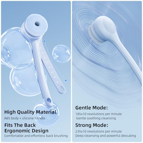 Oh,XIYU. Electric Body Brush Back Scrubber for Shower, Waterproof Long Dual Handle Power Body Scrubber with 3 Heads, Rechargeable Bath Brush & 2 Speeds, for Cleansing, Exfoliating and Massaging Skin - Thumbnail 5