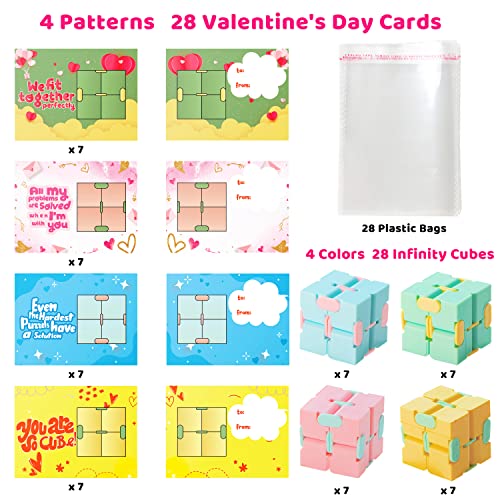 Joyin 28 Packs Infinity Cube With Valentines Day Cards, Puzzle Flip Cubes, Stress Relieving Fidget Sensory Toy For Kids Valentine Gift Exchange, School Classroom Prizes #TOP1