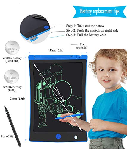 LCD Writing Tablet, 8.5-Inch Writing Board Doodle Board, Electronic Doodle Pads Drawing Board Gift for Kids and Adults at Home,School and Office (Blue)