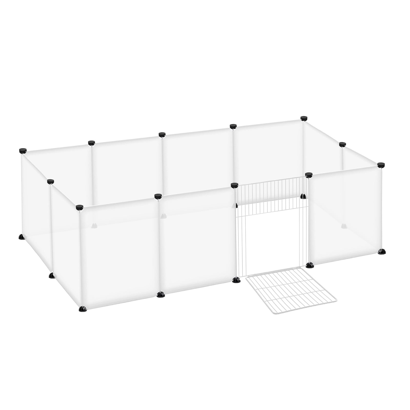 YRHome Freigehege Gittergehege für Kaninchen Hasen Meerschweinchen Käfig Gehege Kleintierkäfig inkl. Tür Freilauf Welpengehege Kleintiergehege Laufgitter für Innen und Aussen 145x75x48cm Transparent