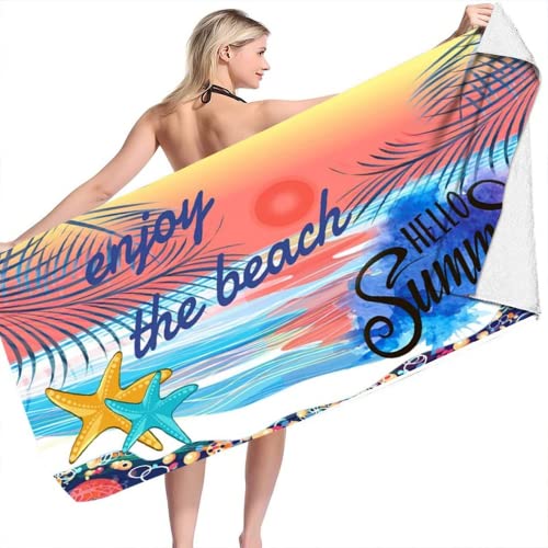 Ailaikei Serviette de plage Enjoy The Beach - Douce et absorbante - En microfibre éponge - Pour adultes et enfants - 100 x 200 cm Cover