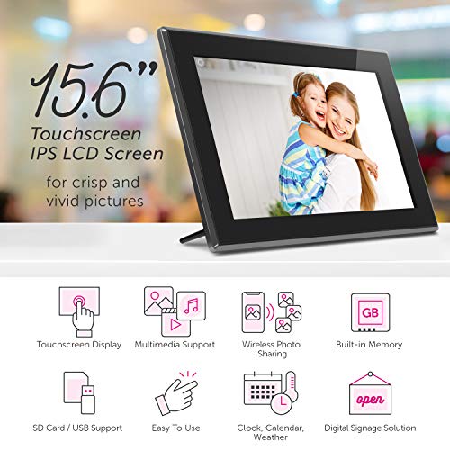 Image of Aluratek 15.6 inch WiFi Digital Photo Frame with Touchscreen IPS LCD Display & 16GB Built-in Memory, Photo /Music /Video (AWS15F) , Black