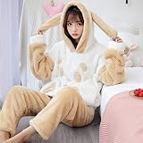 Pyjama Damen Nachthemd Schlafanzug Winter Dickes Warmes Langarm-Flanell-Pyjama-Set Mit Kapuze Für Frauen Niedliche Nachtwäsche Aus Korallensamt Homewear Home Clothes L 2021