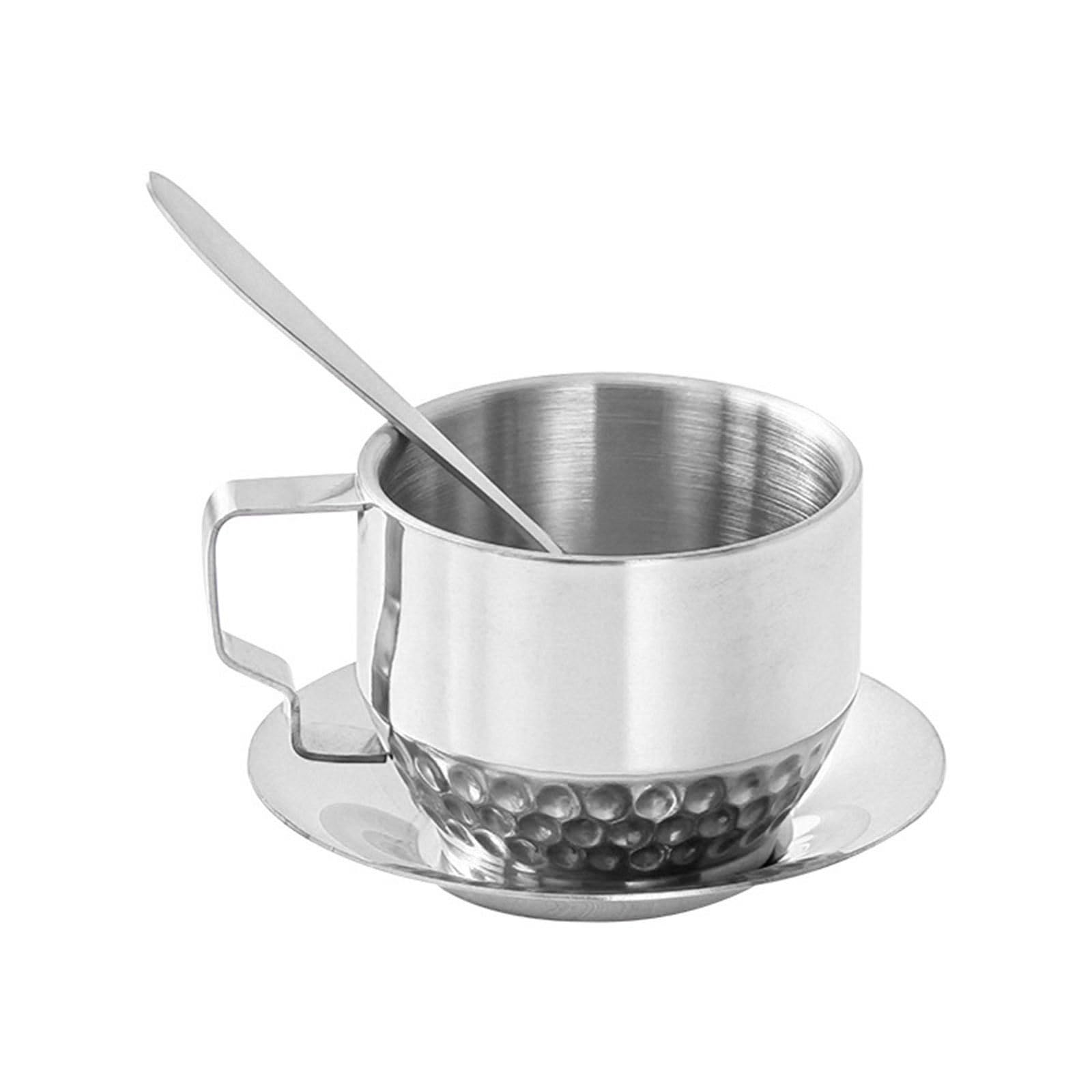 Buxuaaaa Silver Walled Insulated Coffee Cups Set Coffee Lattes Teas Cups With Spoon And Saucer For Lattes Milk Teas Espresso Set Milk Mug ​Mat Spoon