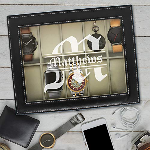 Custom Personalized Watch Storage Box Case - Name Initial - Groomsmen Fathers Day Gift - Engraved (Black) #TOP2