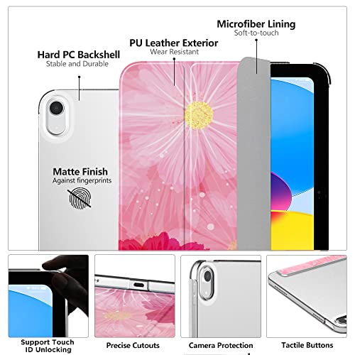 Image of MoKo for iPad (A16) 11th Generation Case 11 Inch 2025, iPad 10th Generation Case 10.9 Inch 2022, Slim Stand Hard PC Translucent Back Shell Smart Cover, Support Touch ID, Auto Wake /Sleep, Coreopsis