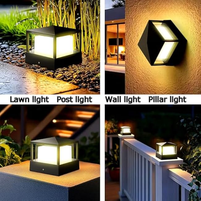 Pillar Lights,Square 5 X 5 in Outdoor Post Light,Outdoor Column lamp, Deck/Fence/Post Cap Lights,lamp Post,High Voltage Wired Waterproof Aluminum Post Light,IP65 (Square, 5X5IN)