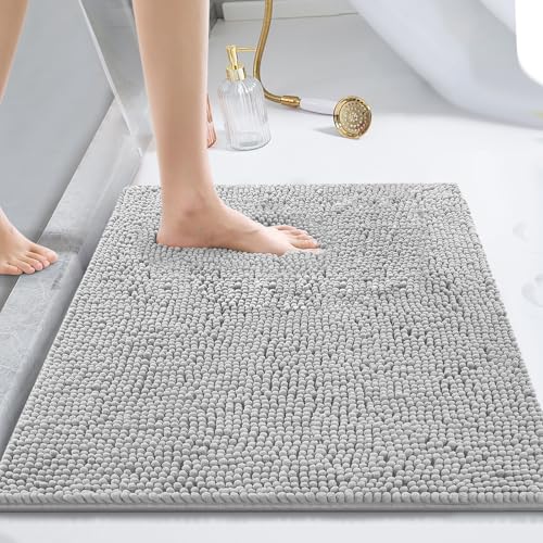 EOPUOZS Alfombra de Baño Suave de Chenilla, 40x60cm Alfombra Absorbente Baño, Antideslizante Alfombrilla Baño, Lavable a Máquina, para Ducha, Bañera, WC, Gris