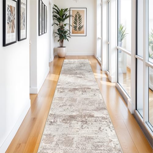 RUUGME Hallway Runner Rug 3x14 - runner Rug Stain Resistant for living room Non Slip Indoor Entryway Rubber Backing Carpet Bedroom Kitchen Distressed Floor Decor Mat Machine washable 3x14 Brown
