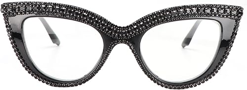 Lentes de lectura con diseño de ojo de gato, con diamantes de imitación y bloqueo de luz azul ampliada