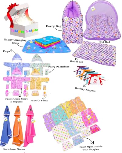 Image of Toddylon 56 in 1 New Born Baby Products All Baby Bedding Set & Clothes Gift Packs (0-6 Months)