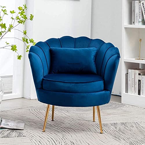 Image of Living Room Vintage Velvet Fabric Tub Armchairs with Metal Leg Armrests Lounge Comfortable Royal & Luxury (Blue, 2+1+1)