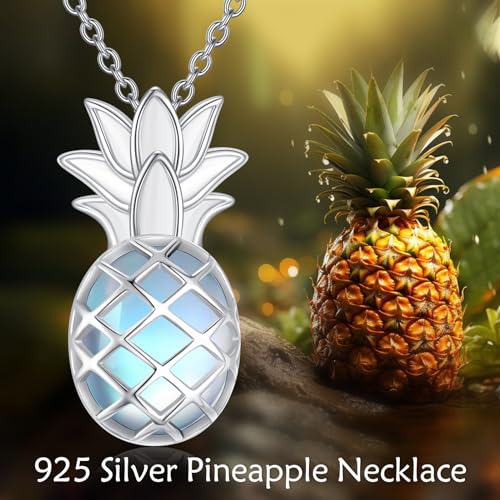 Pineapple Necklace 925 Sterling Silver Moonstone Necklace Pineapple Pendant Necklace Fruit Jewelry Birthday Gifts for Women3