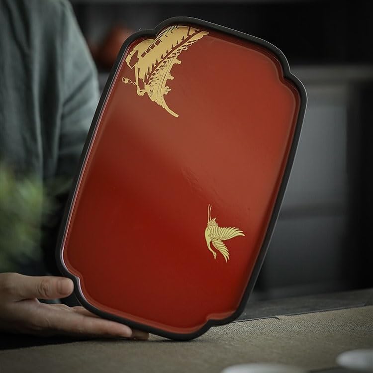 Bandeja de servir de madera maciza de estilo chino, bandeja decorativa pequeña del palacio Fenghong para té y ocasiones festivas, acabado de laca de imitación, perfecto para el hogar y regalos
