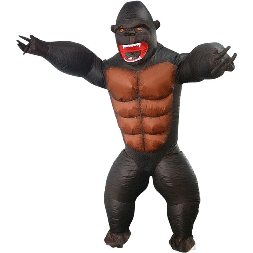 Fituenly Inflatable Gorilla Costume Adult, Funny Air Blown Chimpanzee Suit with Fan, Halloween Fancy Dress Jumpsuit for Parties