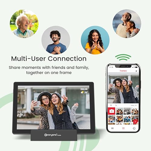Image of Avyona 10.1 inch Smart WiFi Digital Photo Frame - 3000mAh Battery, 32GB Storage, HD IPS Touchscreen, Frameo App Instant Photo /Video Sharing, Auto-Rotate, Raven Black