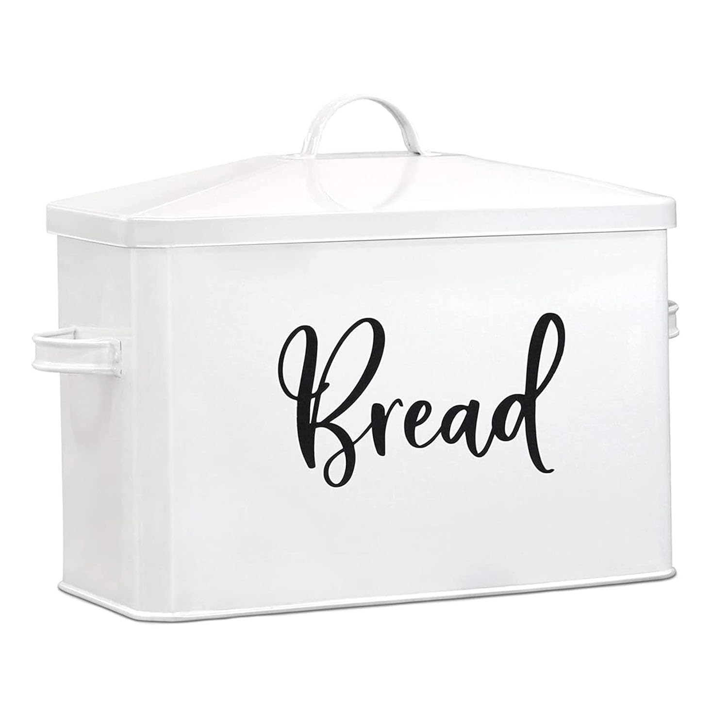 Ceciliec Bread Bin with Lid, Large Crispbread Box Made of Metal, Bread Bin Stainless Steel for Bread, Rolls, Pastries, Space-Saving Storage Box, White, 34 x 27 x 18 cm