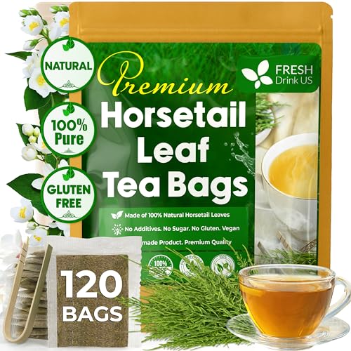Image of FreshDrinkUS, Premium 120 Horsetail Leaf Tea Bags, 100% Natural & Pure from Horsetail Loose Leaves Herbal Tea. Made with Natural Material Tea Bags. No Sugar, No Caffeine, No Gluten, Vegan.