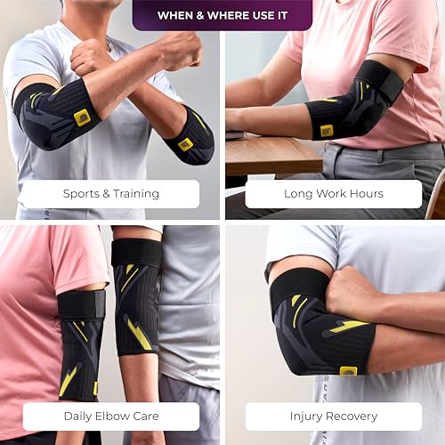 Image of betterhood Premium Elbow Support with EasyMove StableMax Design for Gym, Sports, Day-long Use | Compression Elbow Sleeve for Tennis Elbow, Bursitis, Tendonitis, Arthritis, Injury Recovery (2 Pieces, L)