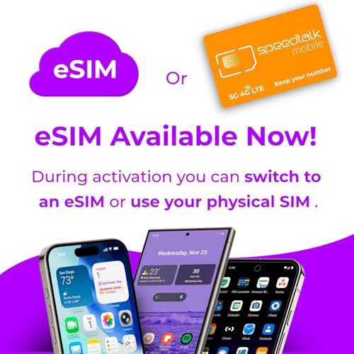 Image of SpeedTalk Mobile Pre-Paid eSIM and SIM Card Starter Kit - No Contract Wireless $22mo Talk Text Data Unlimited Plans - Cellphone 5G 4G LTE Apple iPhone, Android Smart Phones