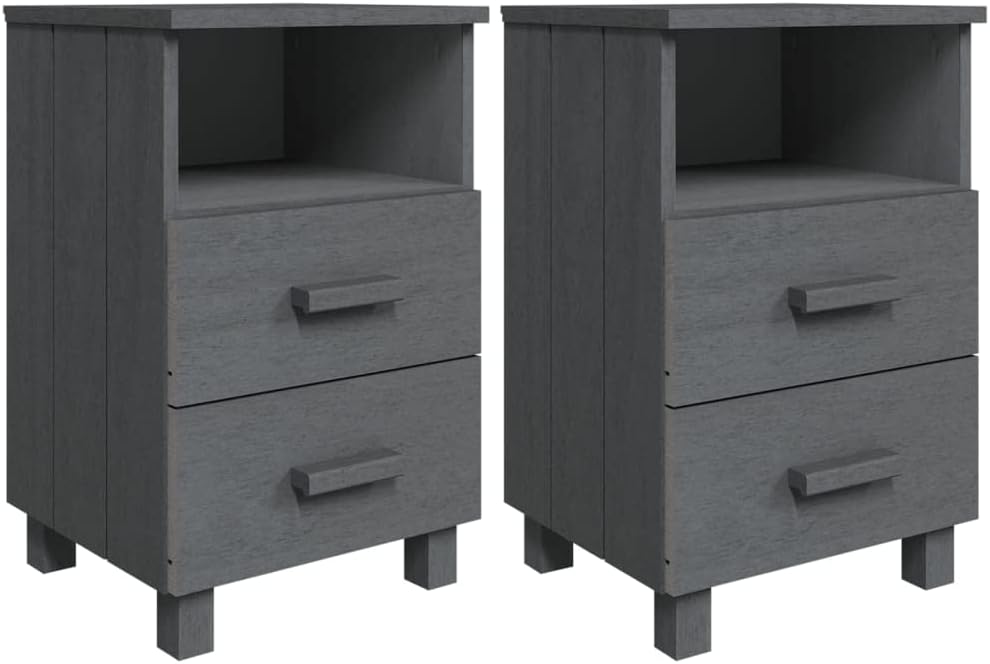 vidaXL Bedside Cabinets HAMAR 2-Piece Set, Dark Gray - Solid Pinewood and MDF, Rectangular Design with Storage Drawers, Durable Construction, Easy Assembly, Versatile Home Decor