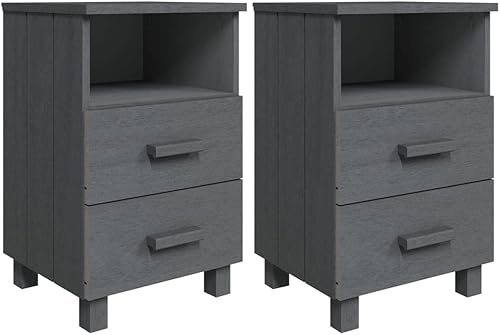 Miniatura 20 de vidaXL - 2 armarios de noche de madera maciza blanca HAMAR | Mesitas de noche de 15.7 x 13.8 x 24.4 pulgadas con dos cajones y compartimento abierto